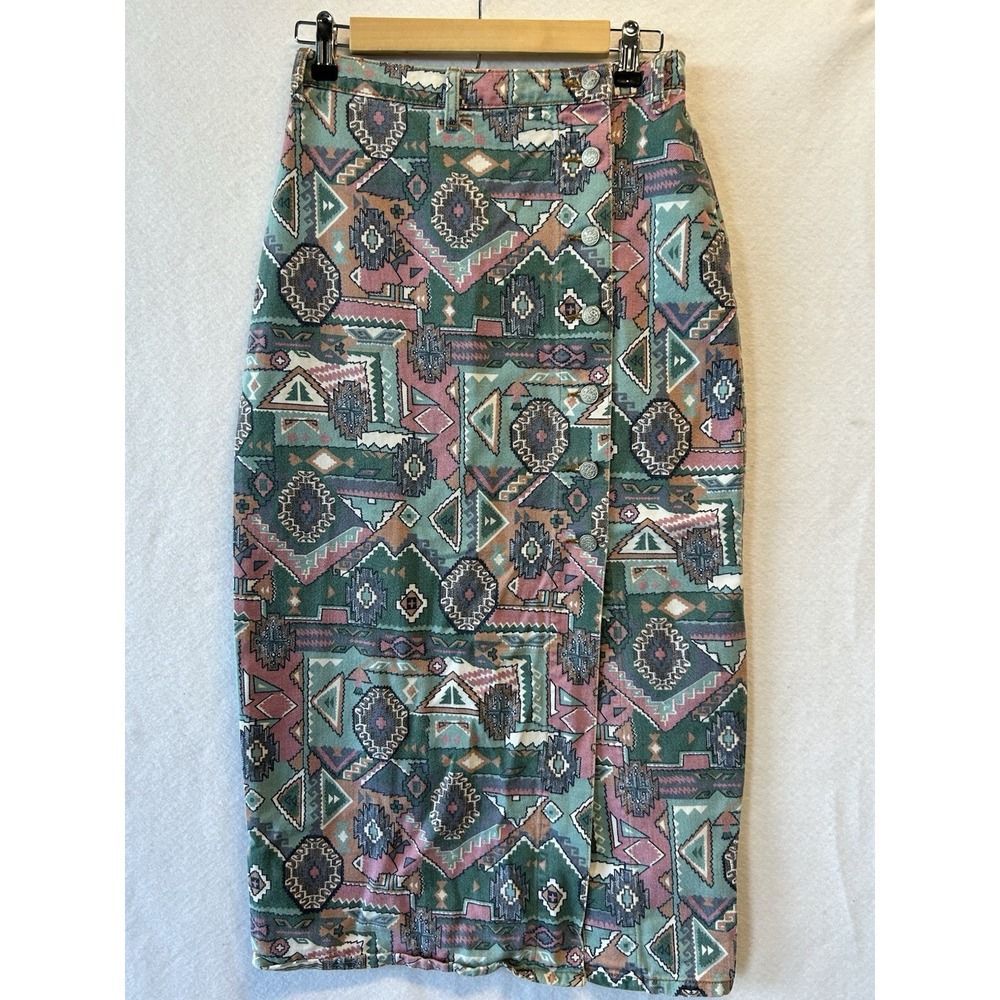 Vintage 80's California Concepts Skirt Juniors 9 Cottage Button Denim Southwest